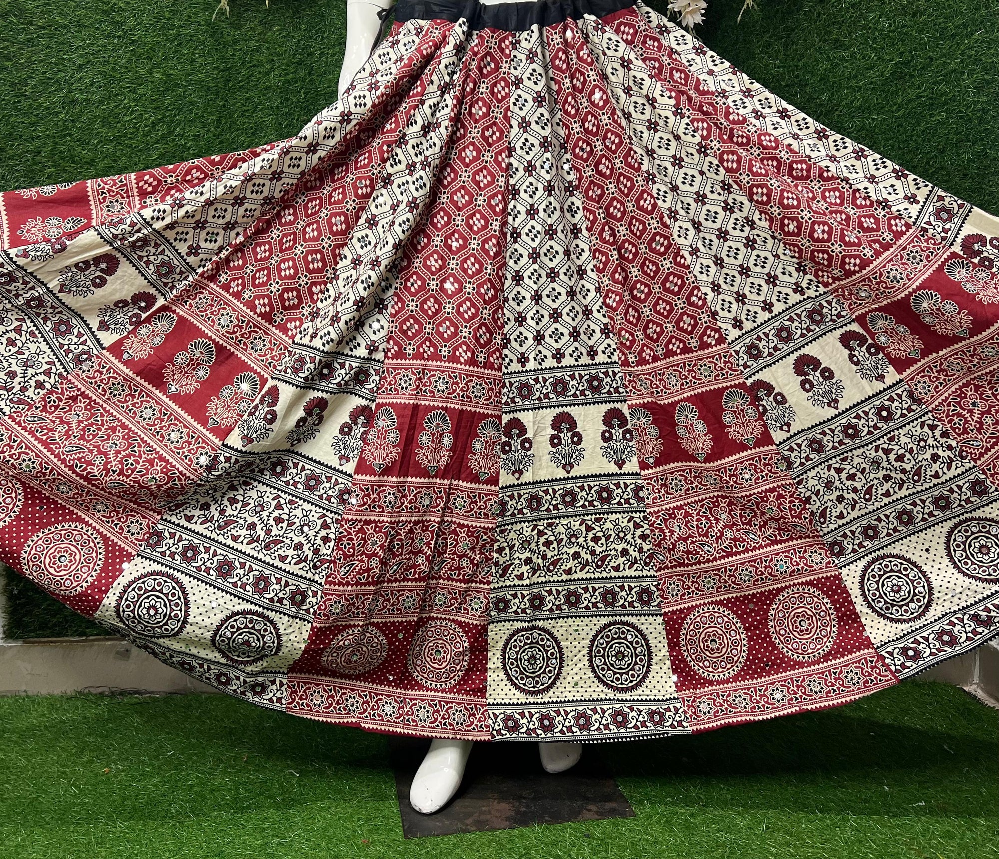 Ajrakh Cotton Skirt with Mirror