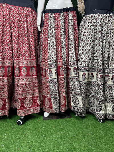 Ajrakh Cotton Skirt with Mirror
