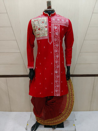 Men’s Jamdani Embroidered Kurta with Polo Pant – Traditional Festive Wear