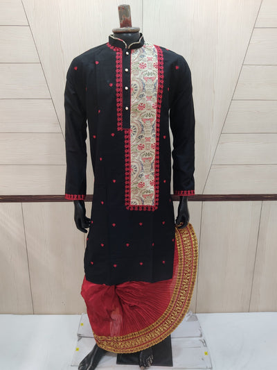 Men’s Jamdani Embroidered Kurta with Polo Pant – Traditional Festive Wear