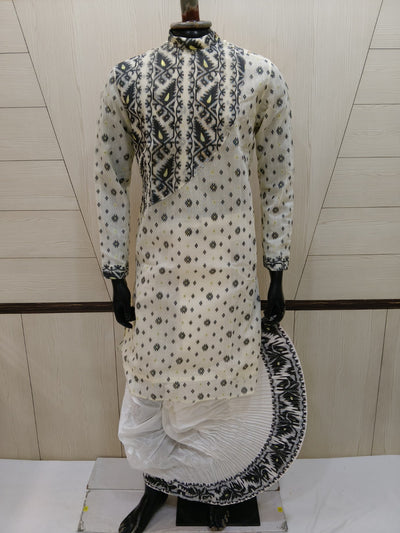 Men’s Jamdani Embroidered Kurta with Polo Pant – Traditional Festive Wear