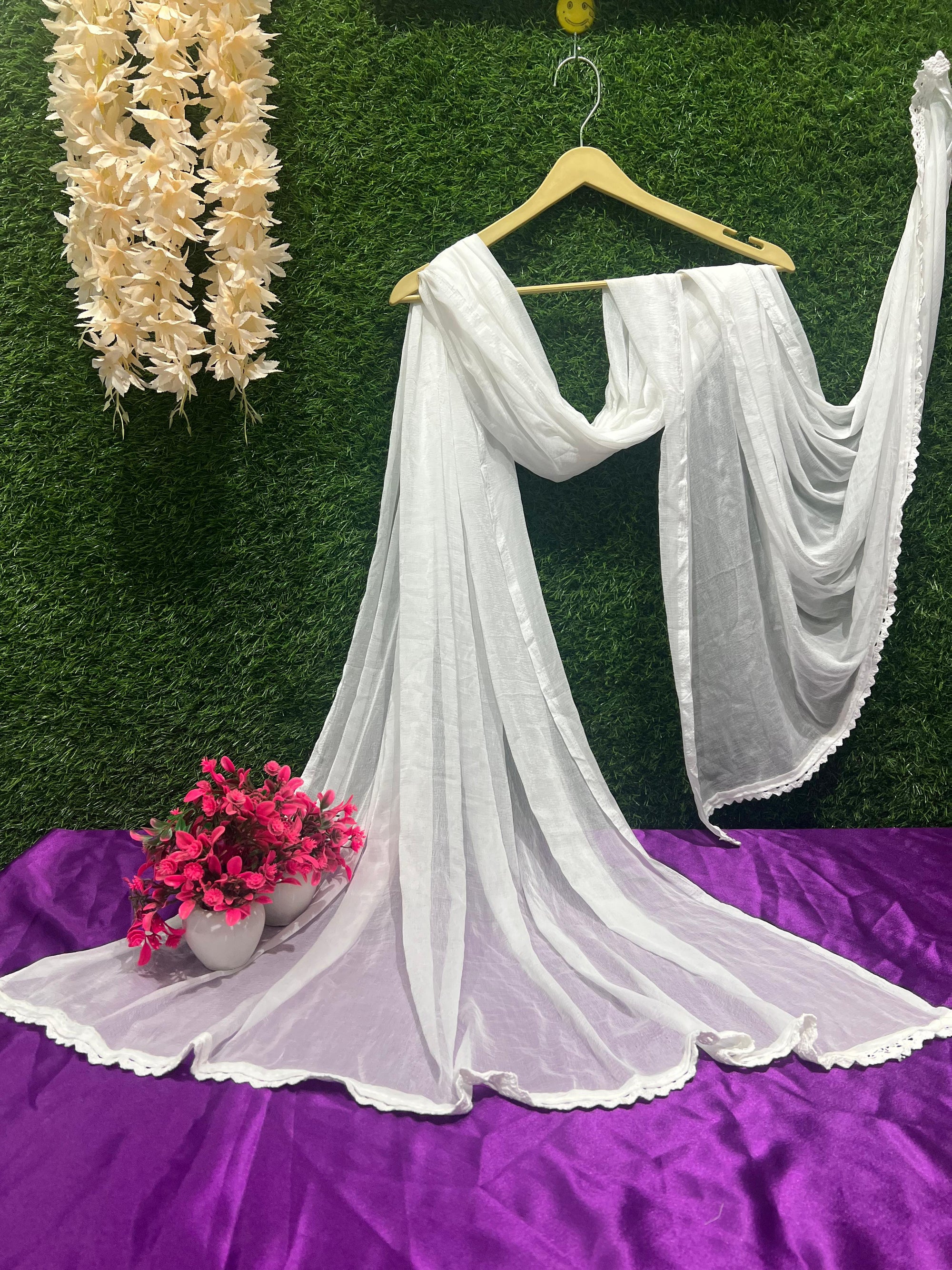 Chiffon Dupatta with Delicate Lace Border