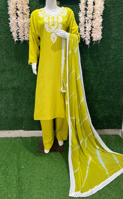Stylish Embroidered Kurta with Pant & Dupatta Set – Elegant Ethnic Wear