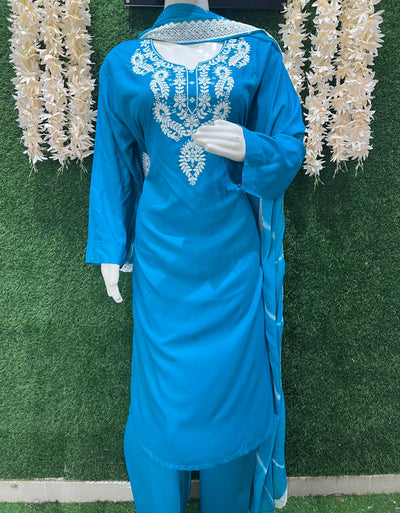 Stylish Embroidered Kurta with Pant & Dupatta Set – Elegant Ethnic Wear