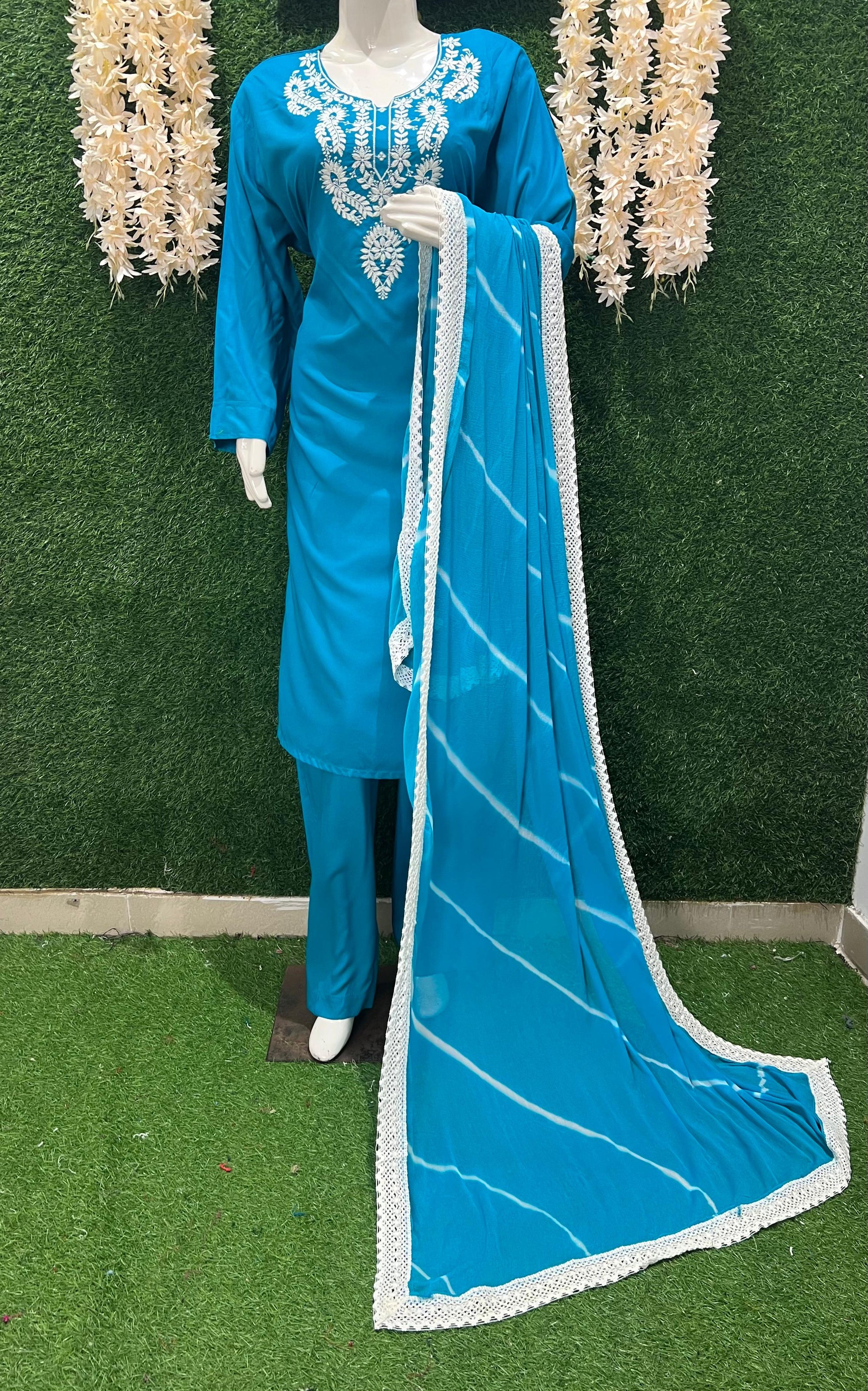 Stylish Embroidered Kurta with Pant & Dupatta Set – Elegant Ethnic Wear