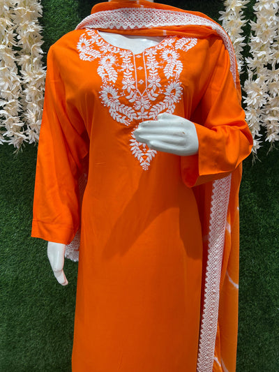 Stylish Embroidered Kurta with Pant & Dupatta Set – Elegant Ethnic Wear