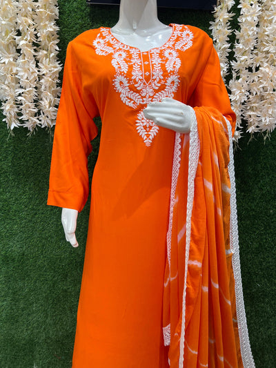 Stylish Embroidered Kurta with Pant & Dupatta Set – Elegant Ethnic Wear