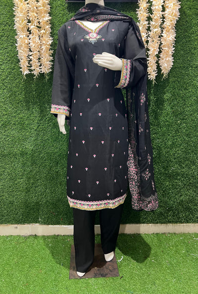 Black Embroidered Pant Suit with Dupatta – Elegant Festive & Party Wear