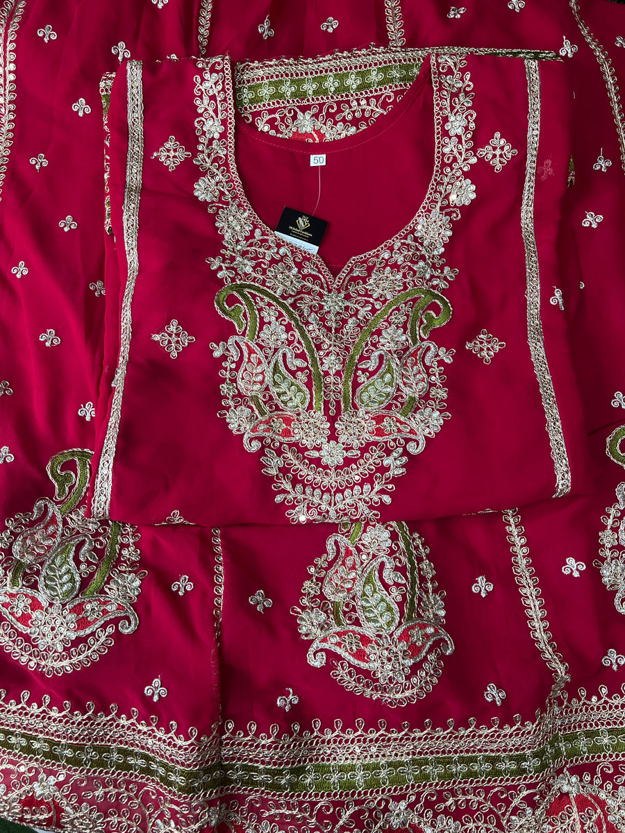 Beautiful Embroidered Kurta with Lehenga and Dupatta Set