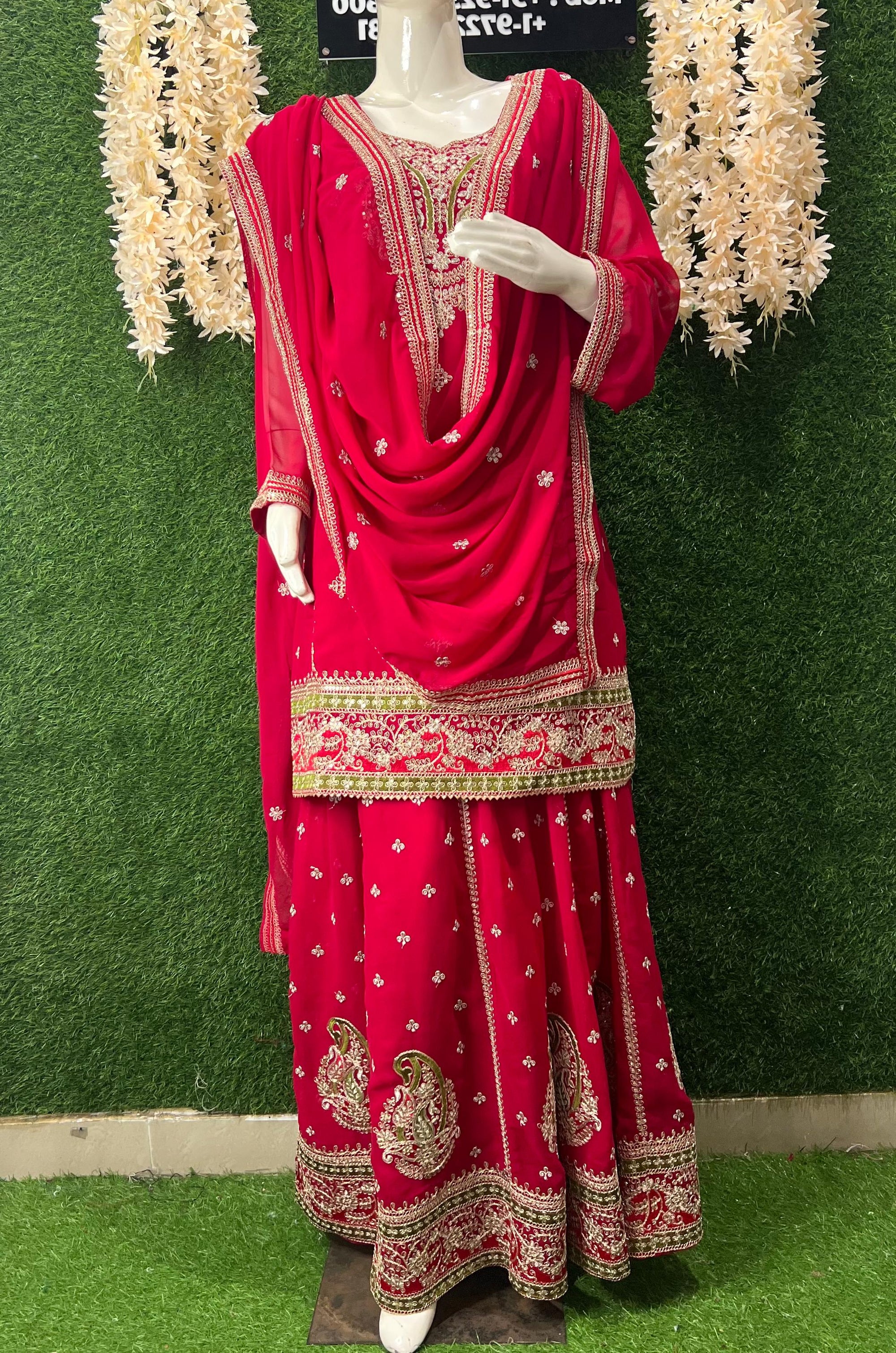 Beautiful Embroidered Kurta with Lehenga and Dupatta Set