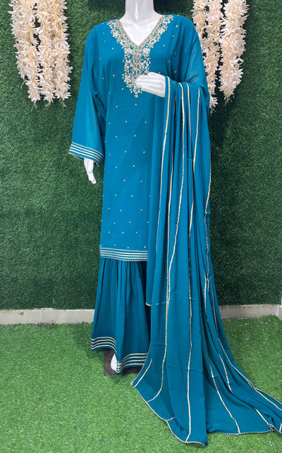 Exquisite Hand-Embroidered Gharara Ensemble with Dupatta – Festive & Occasion Wear