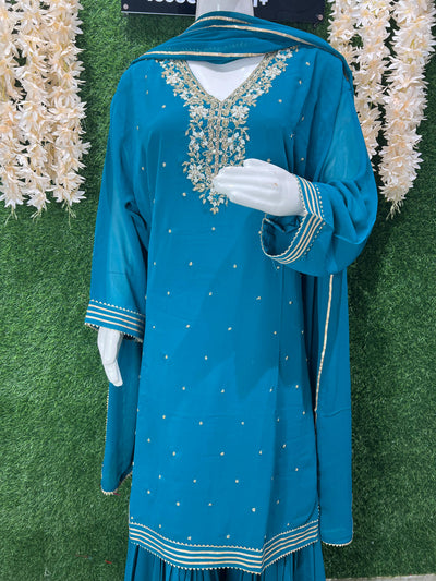 Exquisite Hand-Embroidered Gharara Ensemble with Dupatta – Festive & Occasion Wear