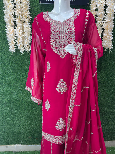 Elegant Embroidered Straight Kurta with Sharara & Dupatta