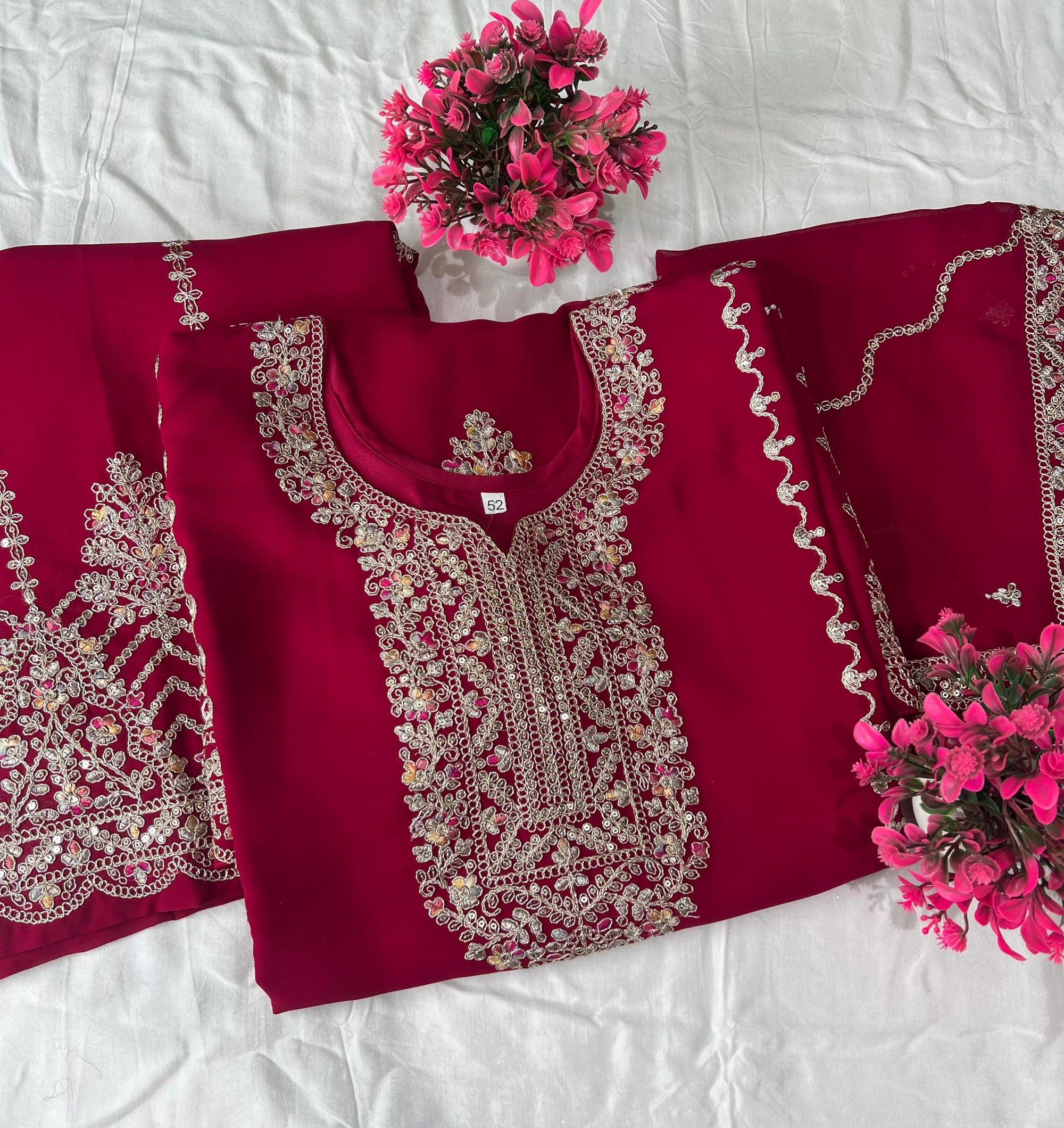 Elegant Embroidered Straight Kurta with Sharara & Dupatta