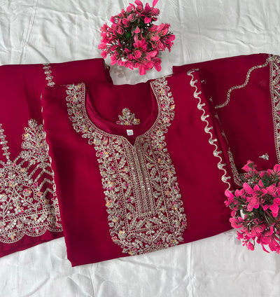 Elegant Embroidered Straight Kurta with Sharara & Dupatta