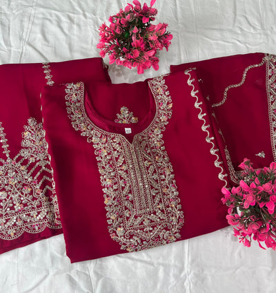 Elegant Embroidered Straight Kurta with Sharara & Dupatta