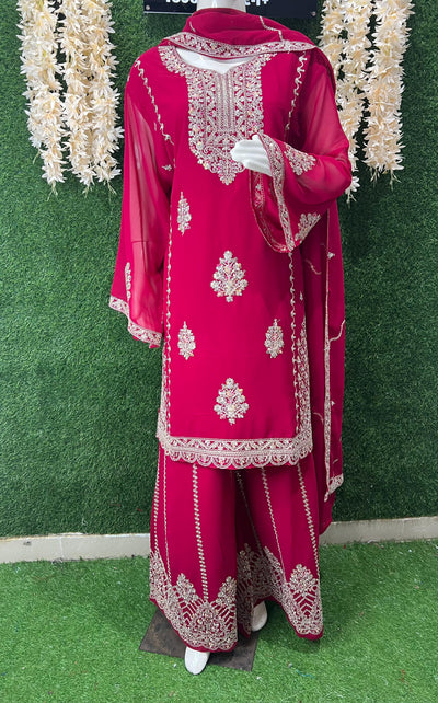 Elegant Embroidered Straight Kurta with Sharara & Dupatta
