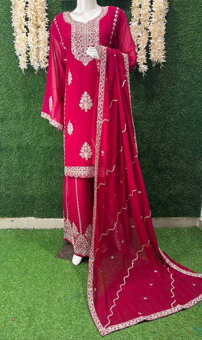 Elegant Embroidered Straight Kurta with Sharara & Dupatta