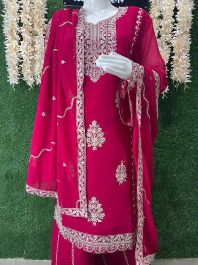 Elegant Embroidered Straight Kurta with Sharara & Dupatta