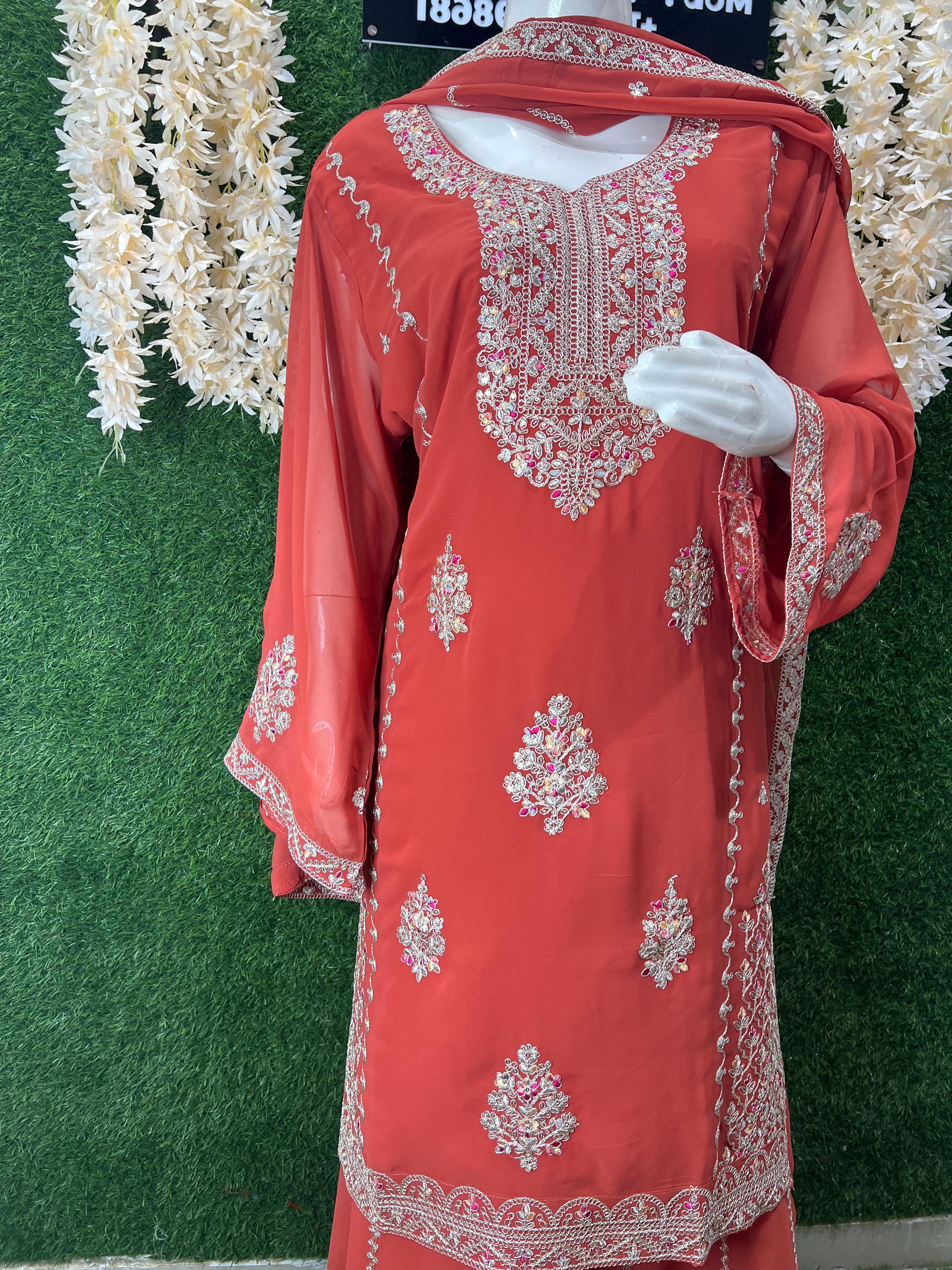 Graceful Embroidered Kurta with Sharara & Dupatta
