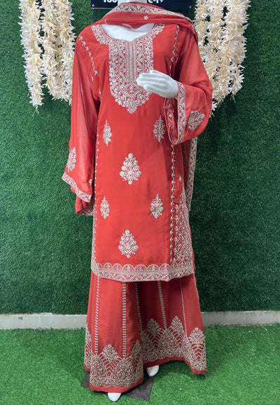 Graceful Embroidered Kurta with Sharara & Dupatta