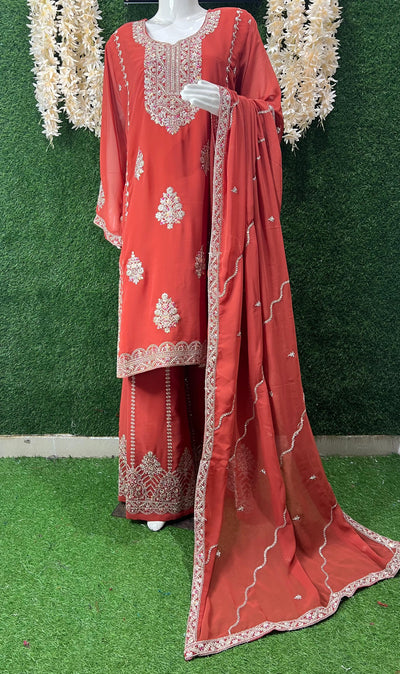 Graceful Embroidered Kurta with Sharara & Dupatta
