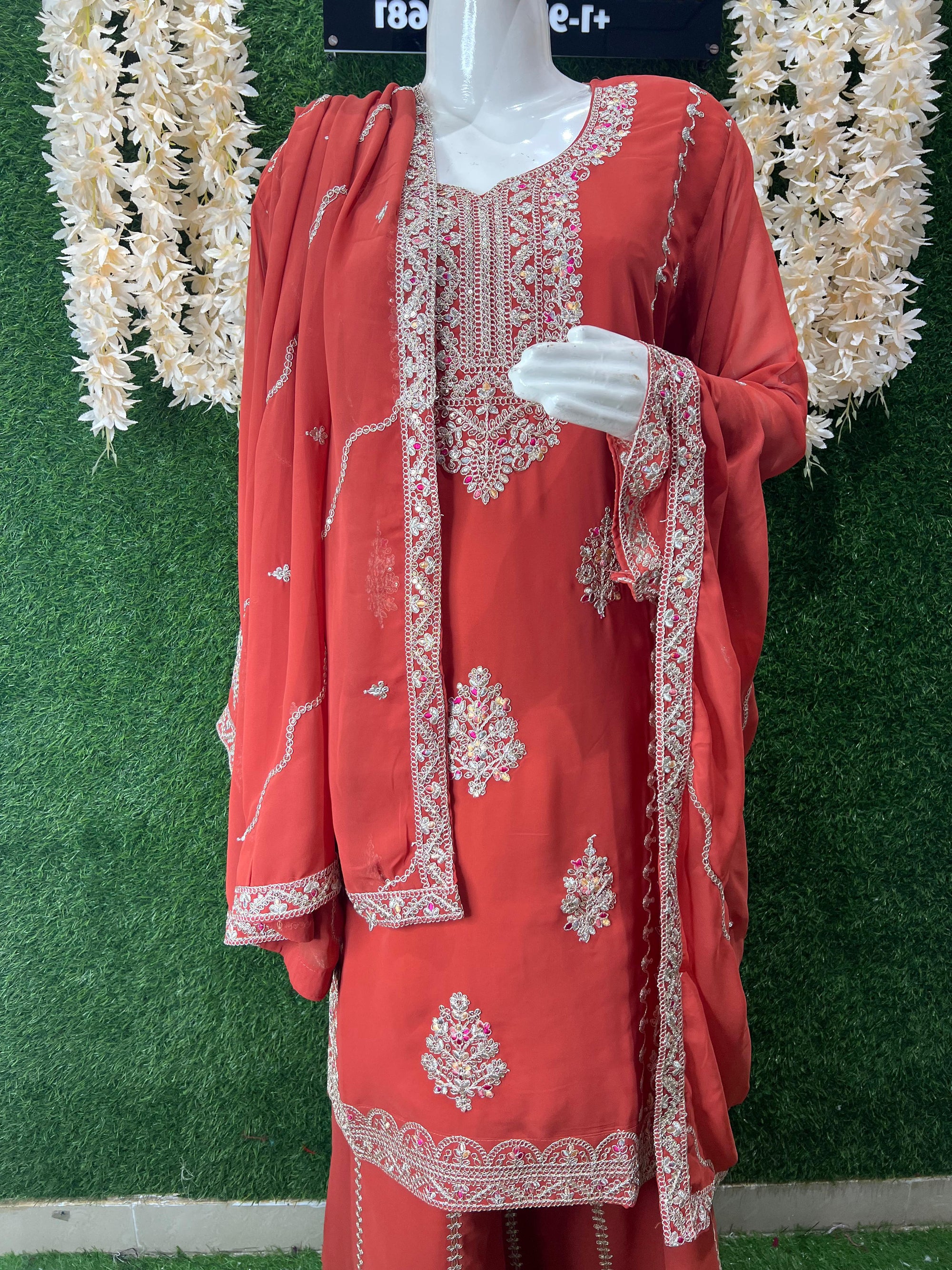 Graceful Embroidered Kurta with Sharara & Dupatta