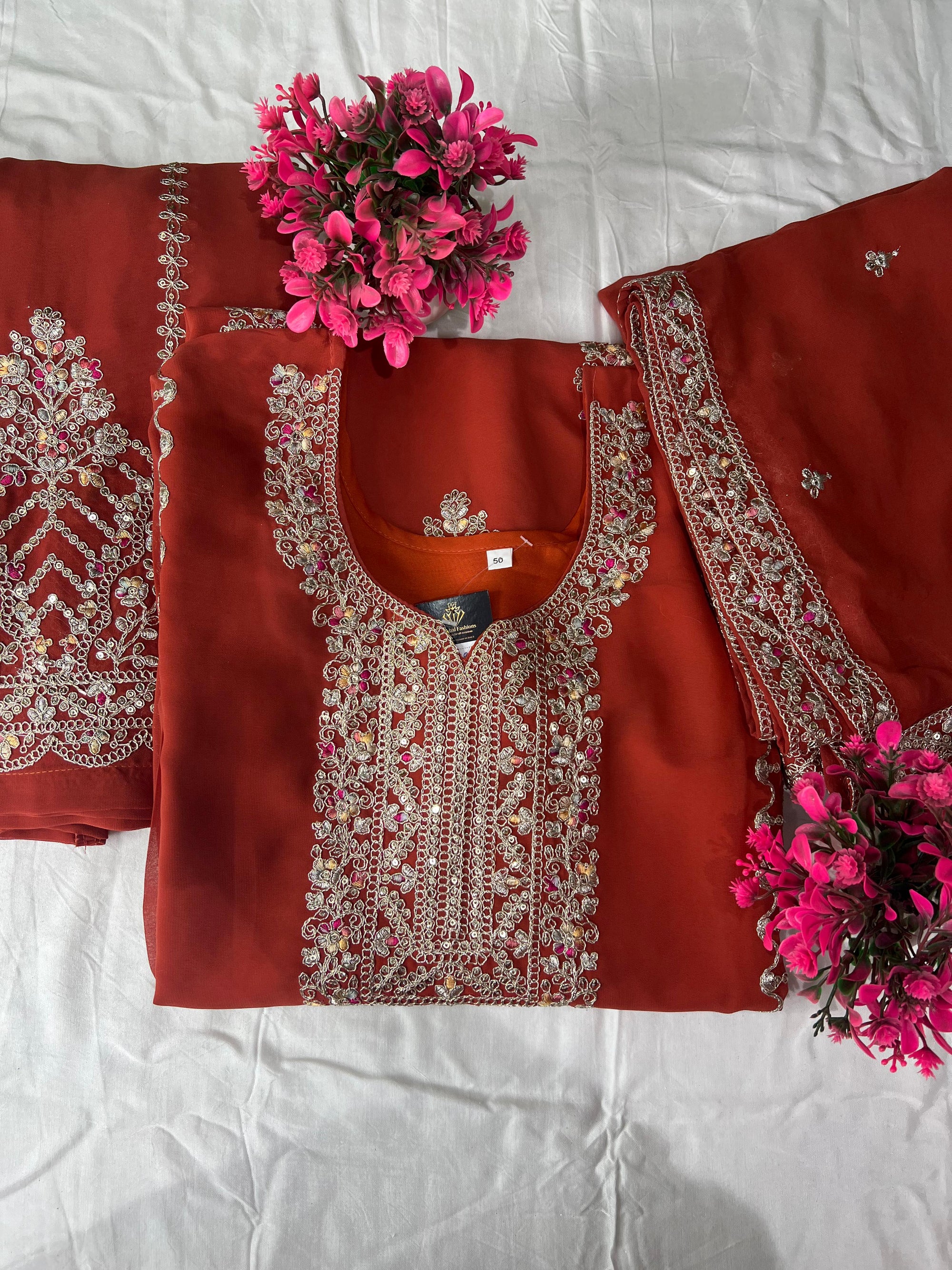 Graceful Embroidered Kurta with Sharara & Dupatta