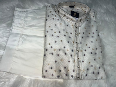 Elegant Silk Self-Check Zari Weave Kurta Pajama Set with Full Lining