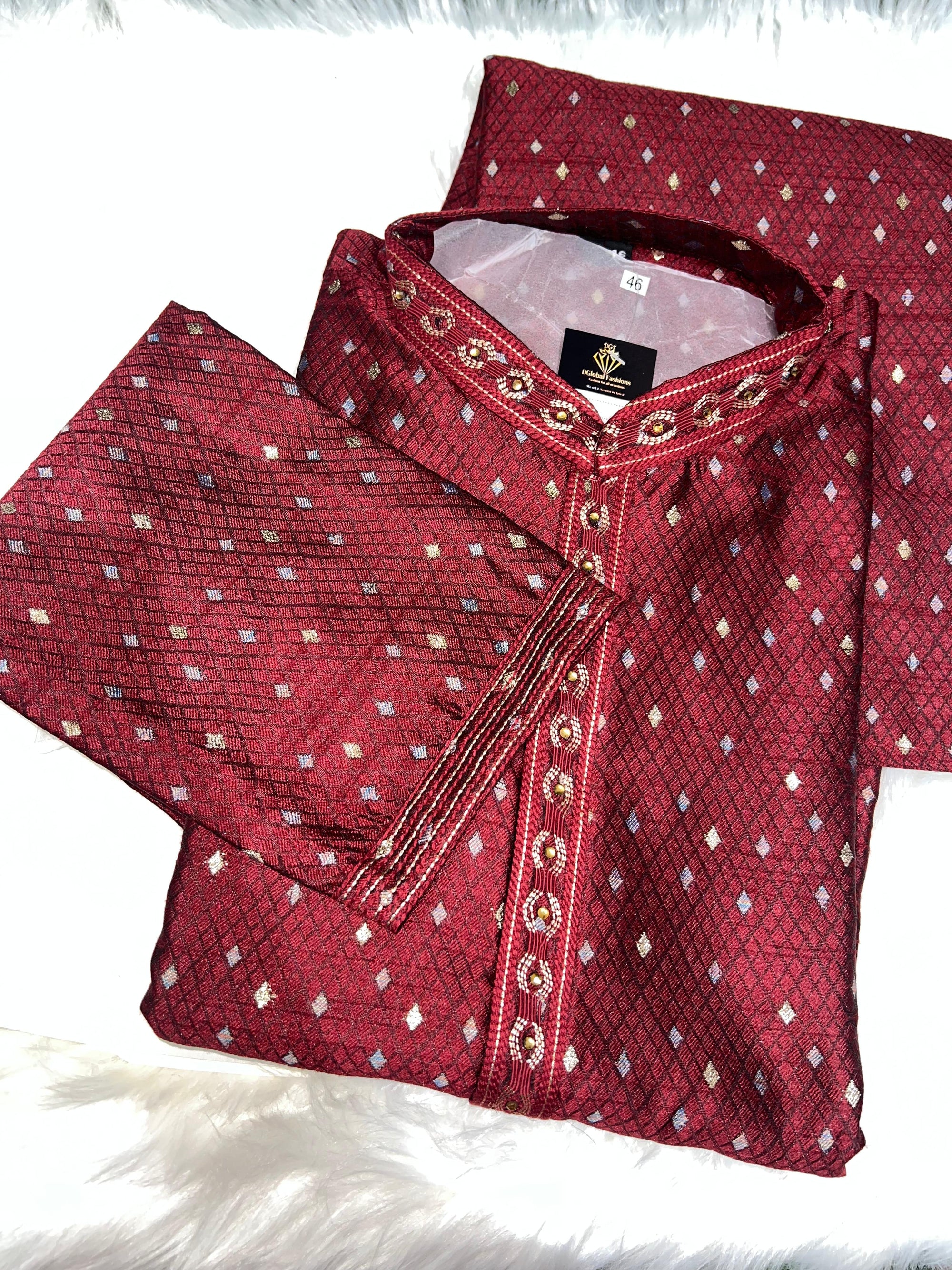 Elegant Silk Self-Check Zari Weave Kurta Pajama Set with Full Lining