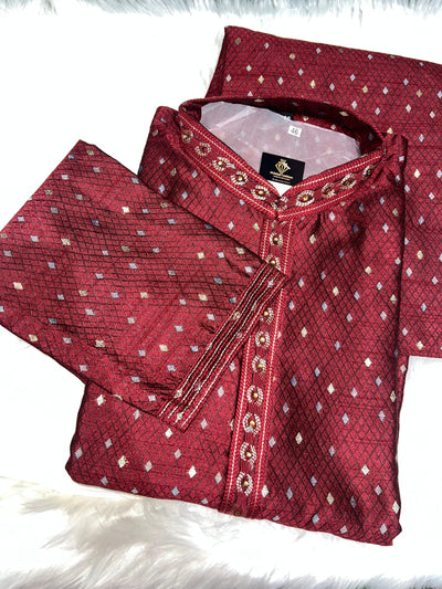 Elegant Silk Self-Check Zari Weave Kurta Pajama Set with Full Lining