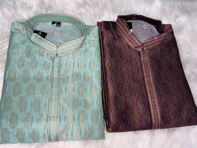 Men’s Silk Jacquard Kurta Pajama Set with Copper Zari Weave & Full Lining