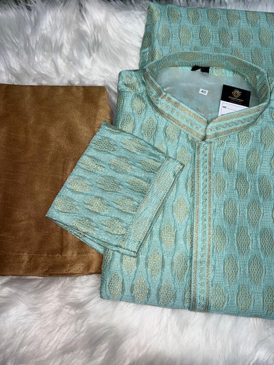 Men’s Silk Jacquard Kurta Pajama Set with Copper Zari Weave & Full Lining