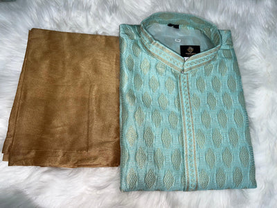 Men’s Silk Jacquard Kurta Pajama Set with Copper Zari Weave & Full Lining