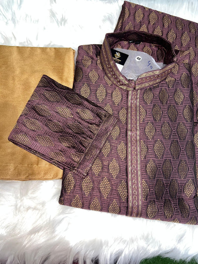 Men’s Silk Jacquard Kurta Pajama Set with Copper Zari Weave & Full Lining