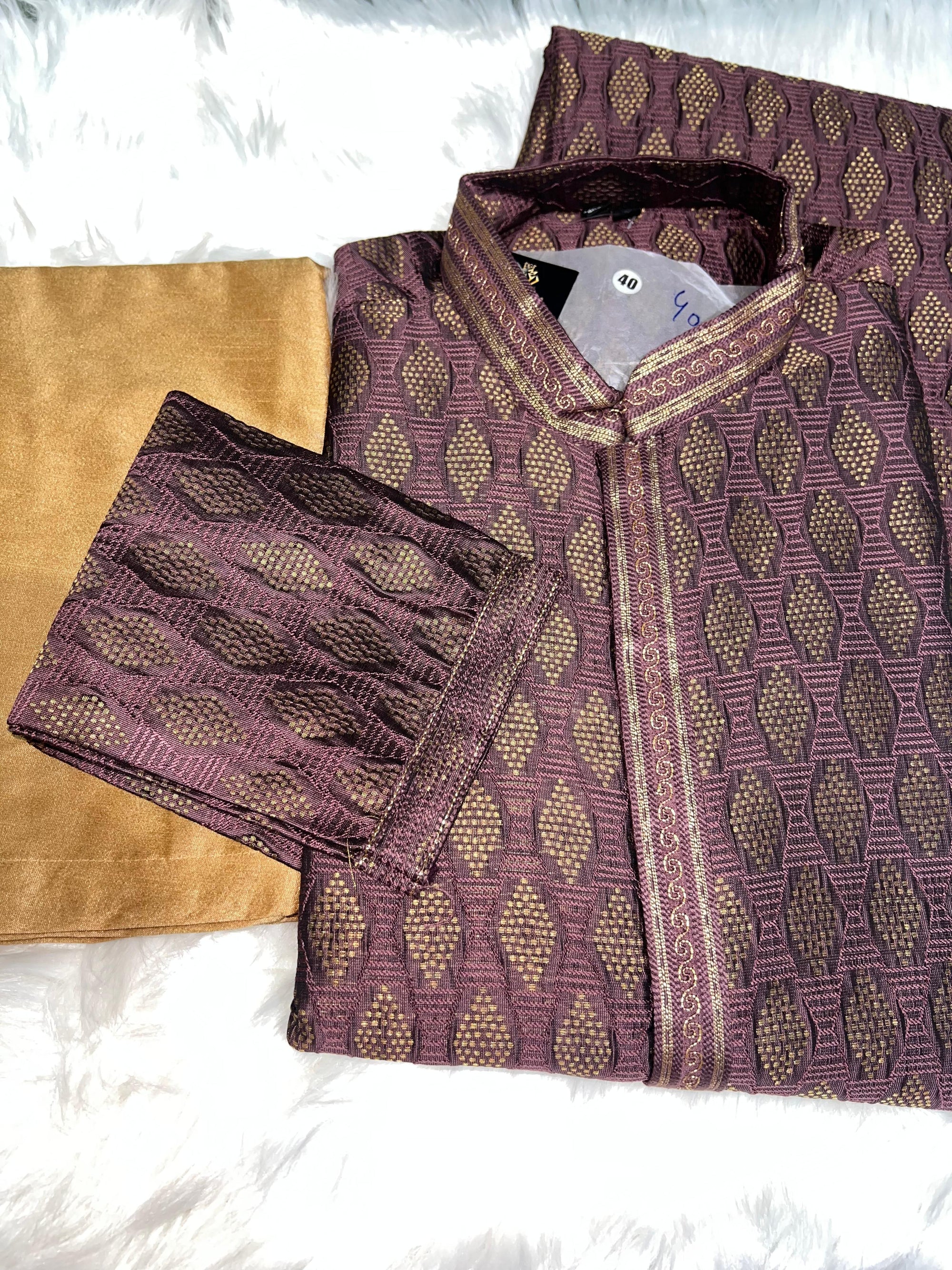 Men’s Silk Jacquard Kurta Pajama Set with Copper Zari Weave & Full Lining