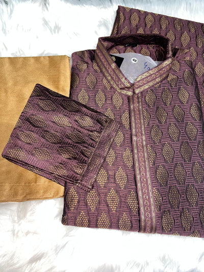 Men’s Silk Jacquard Kurta Pajama Set with Copper Zari Weave & Full Lining