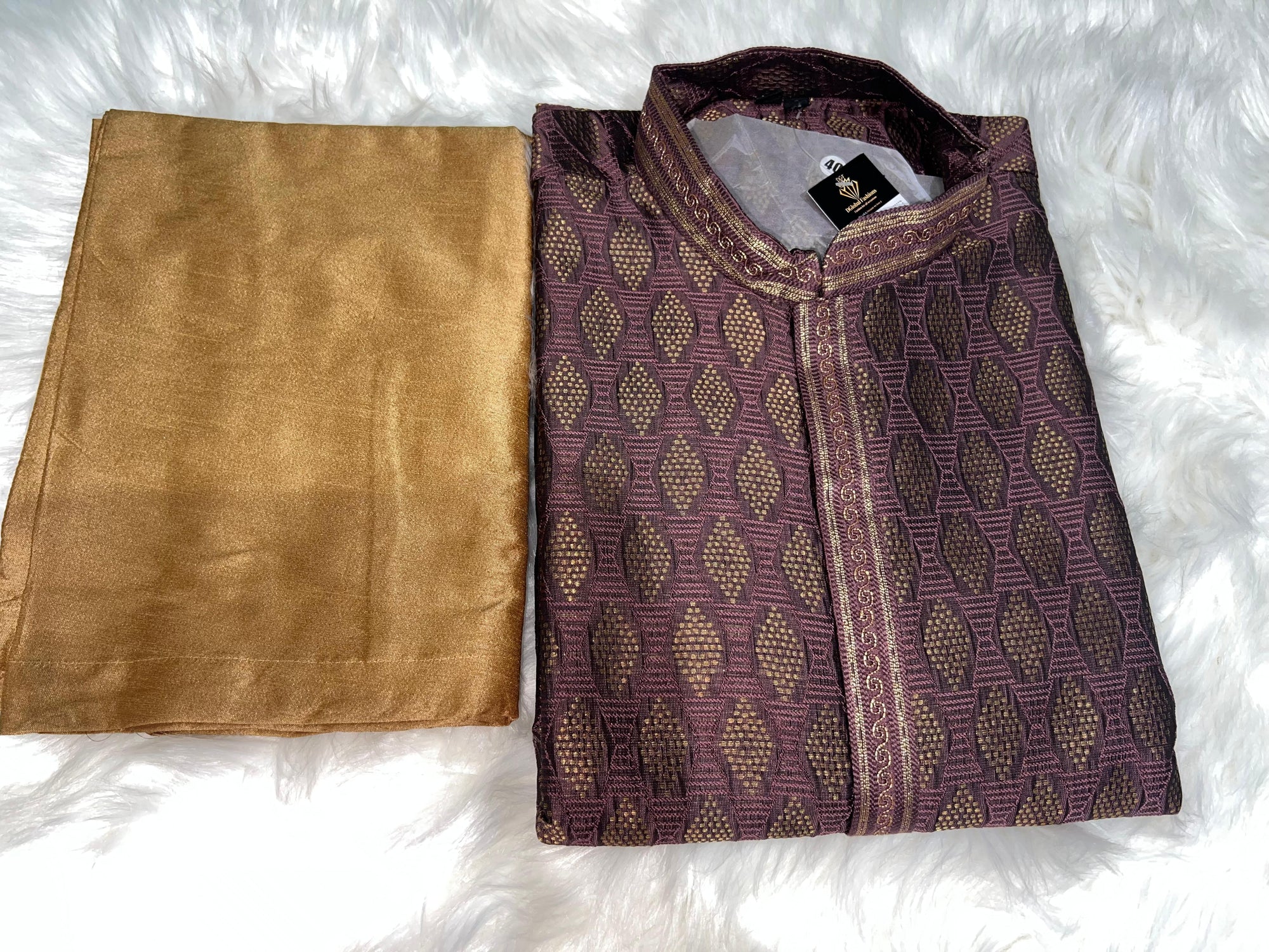 Men’s Silk Jacquard Kurta Pajama Set with Copper Zari Weave & Full Lining