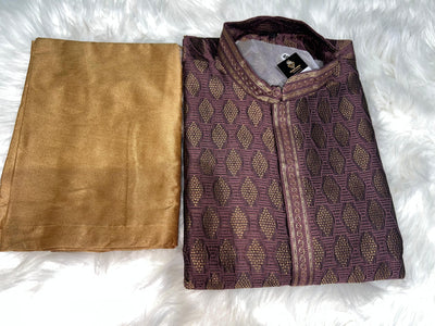Men’s Silk Jacquard Kurta Pajama Set with Copper Zari Weave & Full Lining