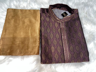 Men’s Silk Jacquard Kurta Pajama Set with Copper Zari Weave & Full Lining