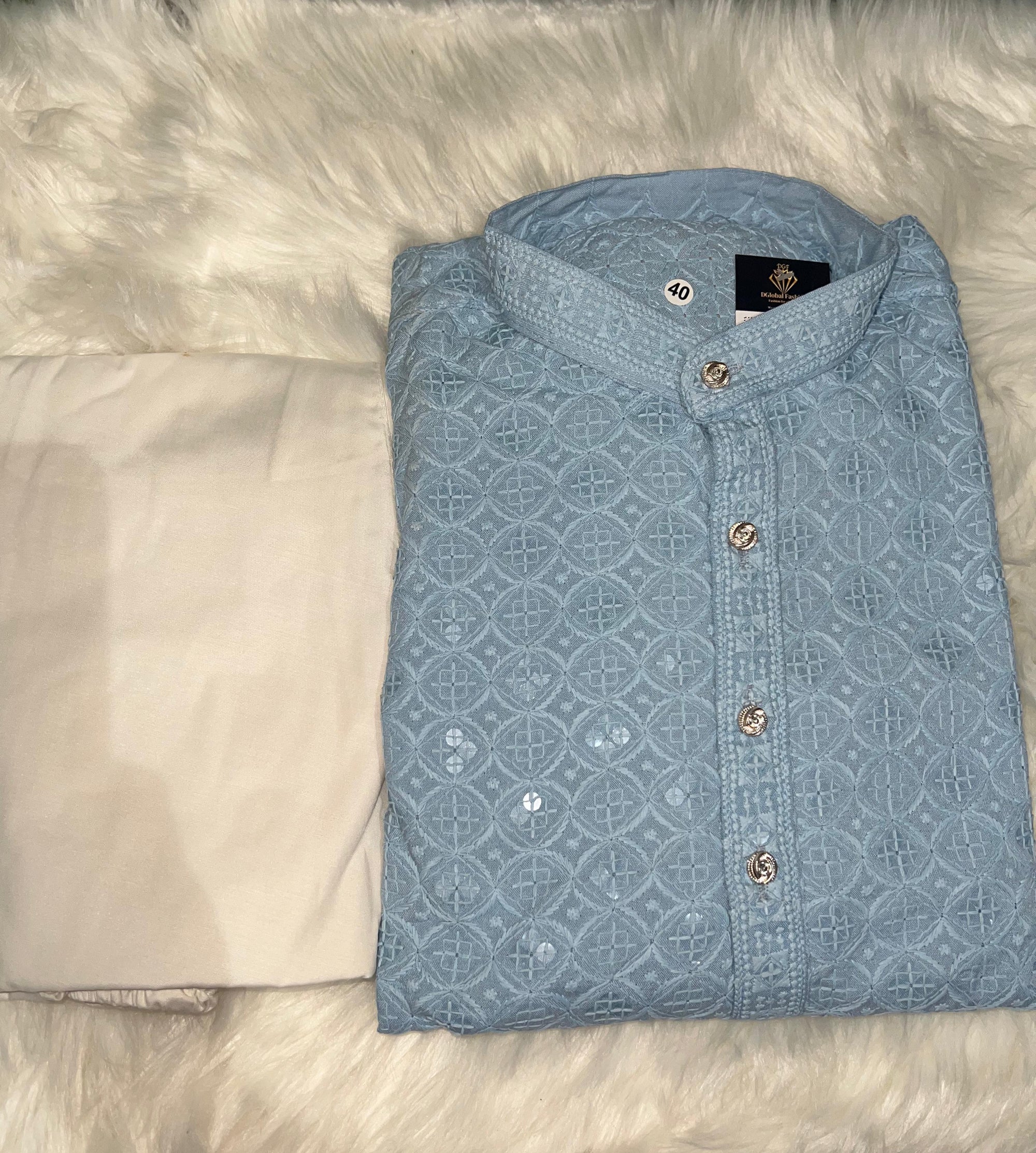 Chikankari Sequin Work Kurta Pajama Set – Elegant Ethnic Wear