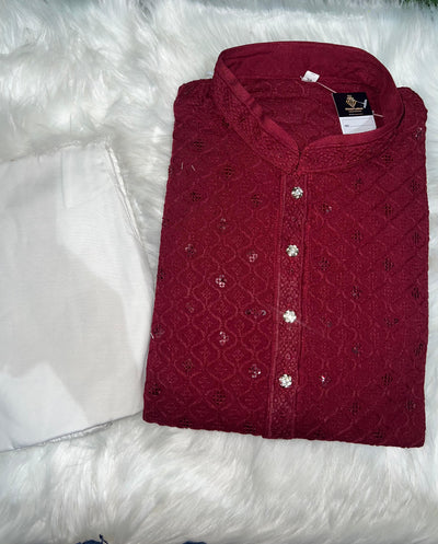 Chikankari Sequin Work Kurta Pajama Set – Elegant Ethnic Wear
