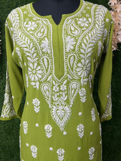 Lucknowi Chikankari Handcrafted Rayon Kurti
