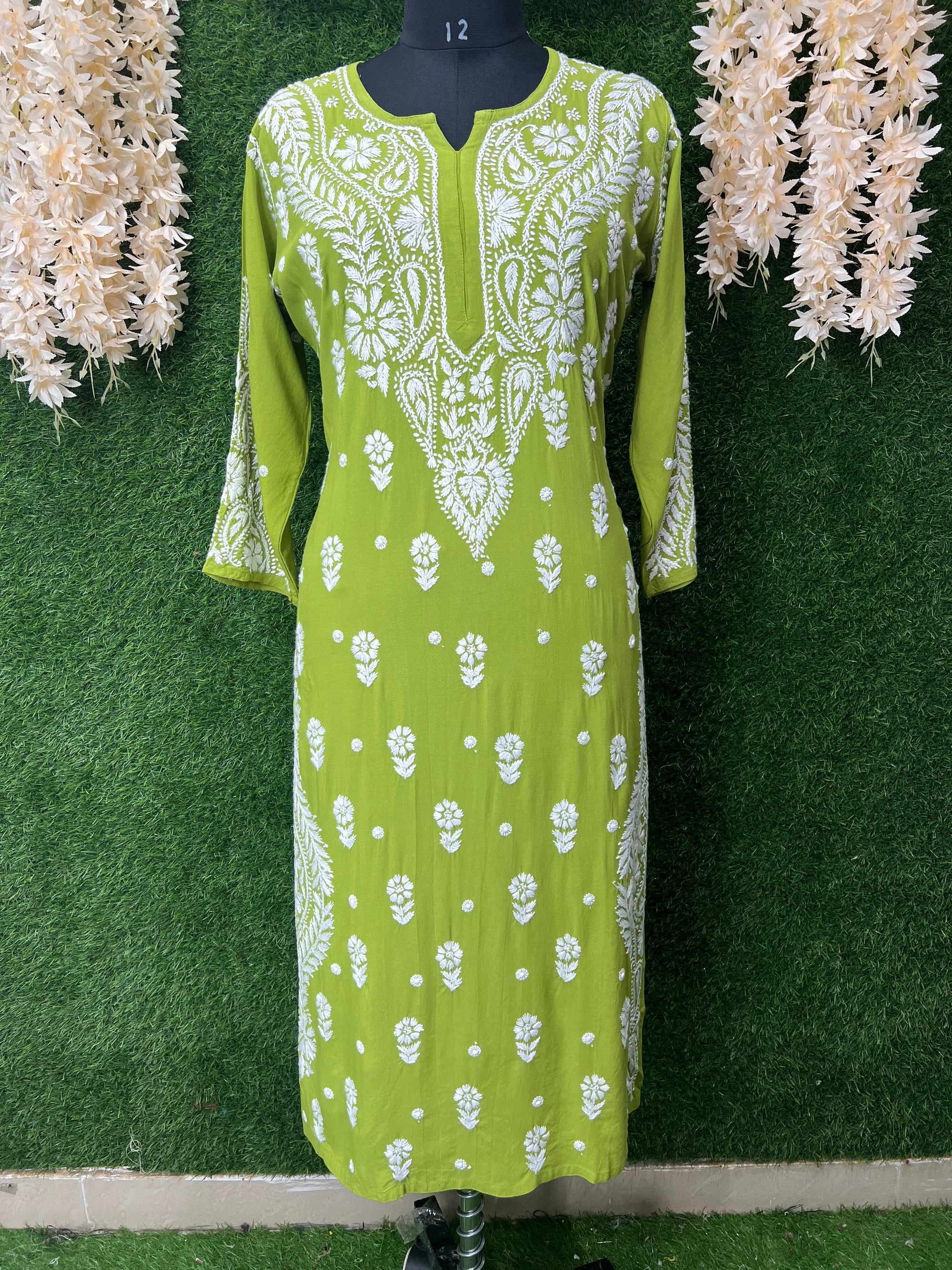 Lucknowi Chikankari Handcrafted Rayon Kurti
