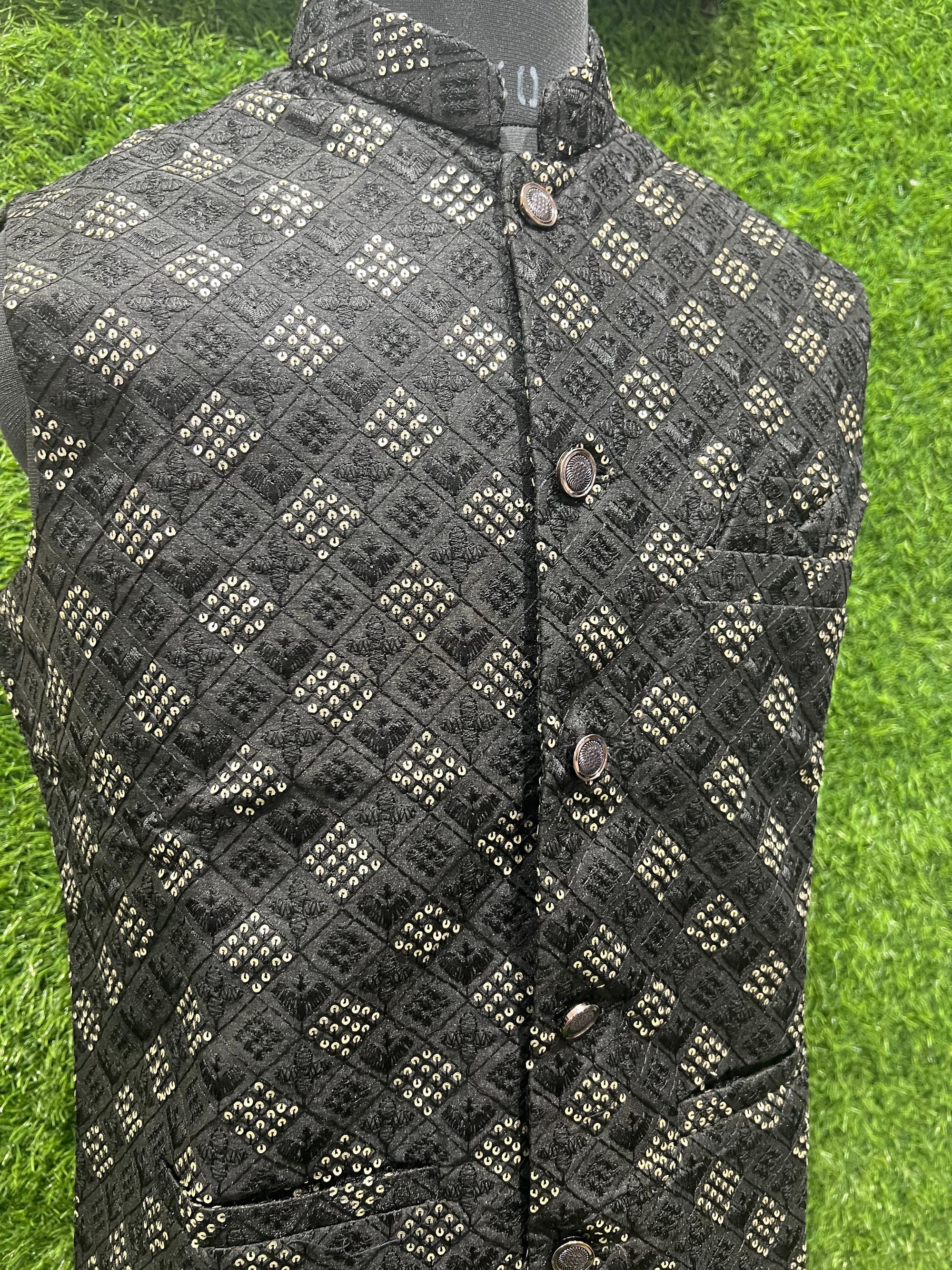 Designer Nehru Jacket with Sequin Embroidery – Stylish Ethnic & Festive Wear for Men