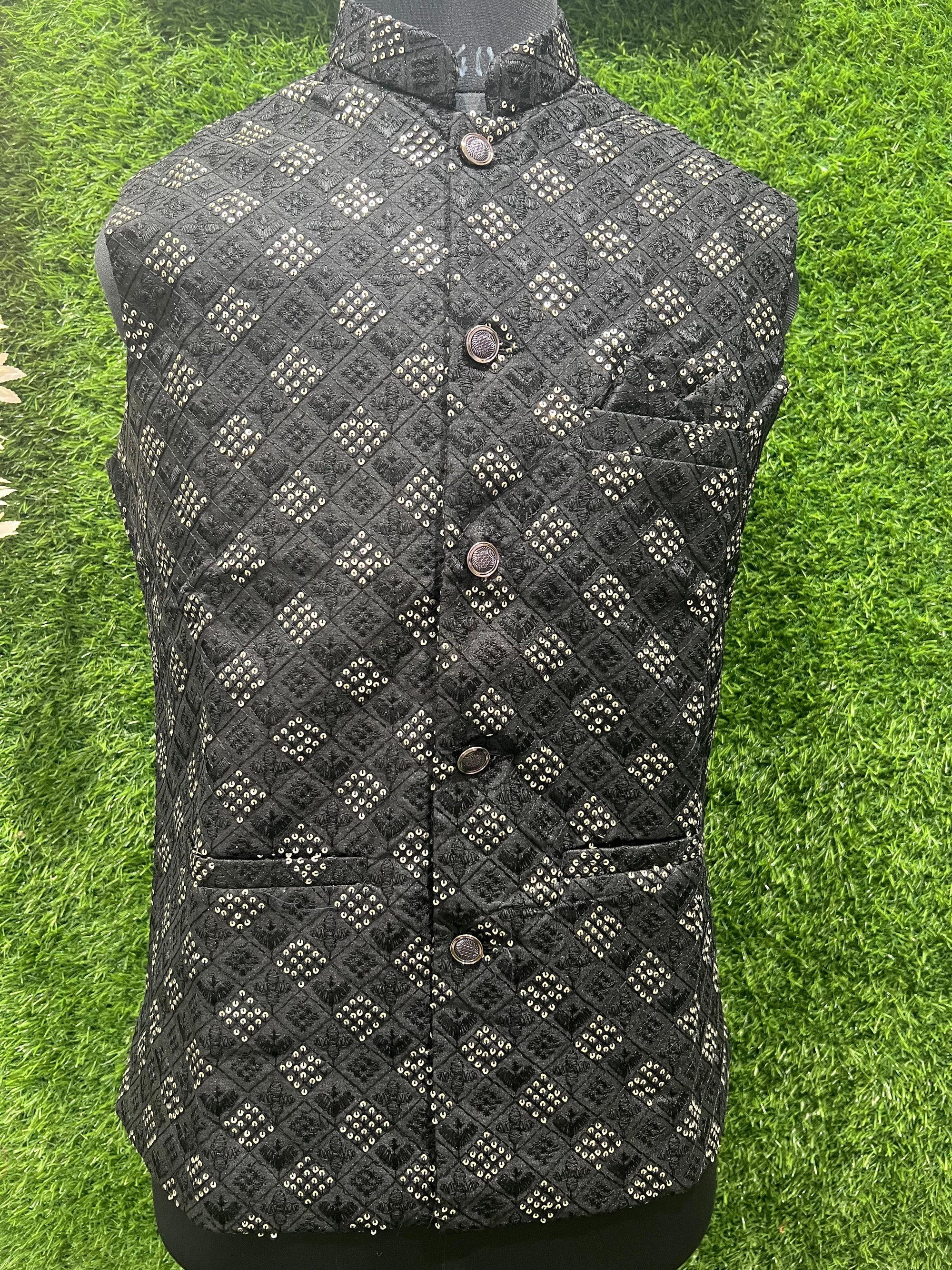 Designer Nehru Jacket with Sequin Embroidery – Stylish Ethnic & Festive Wear for Men