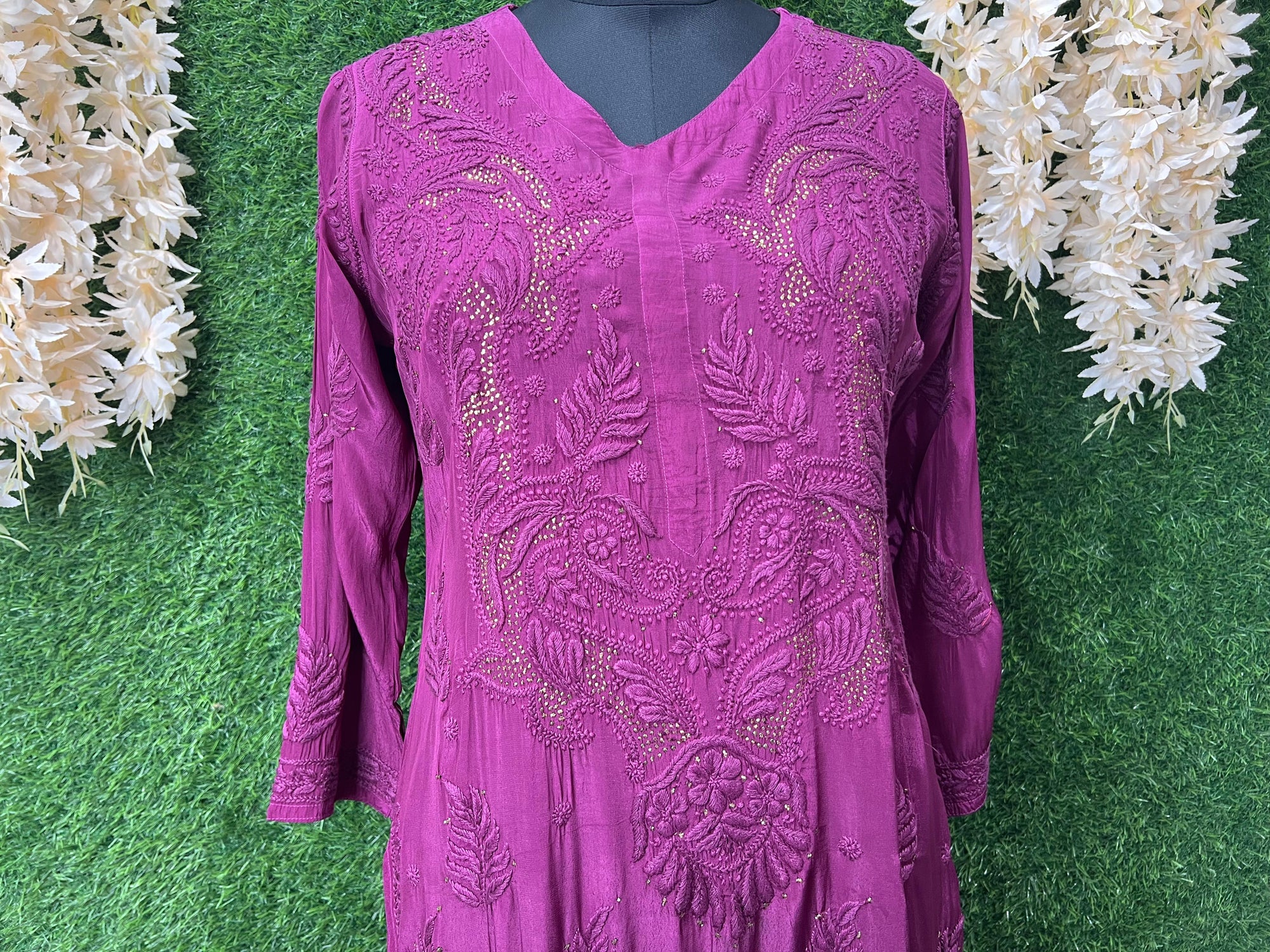 Lucknowi Chikankari Crepe Kurti with Mukesh Work