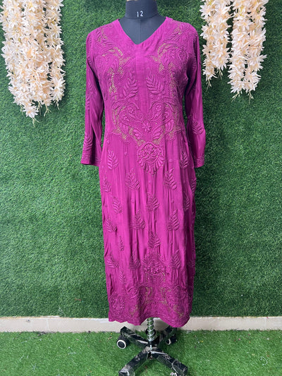 Lucknowi Chikankari Crepe Kurti with Mukesh Work