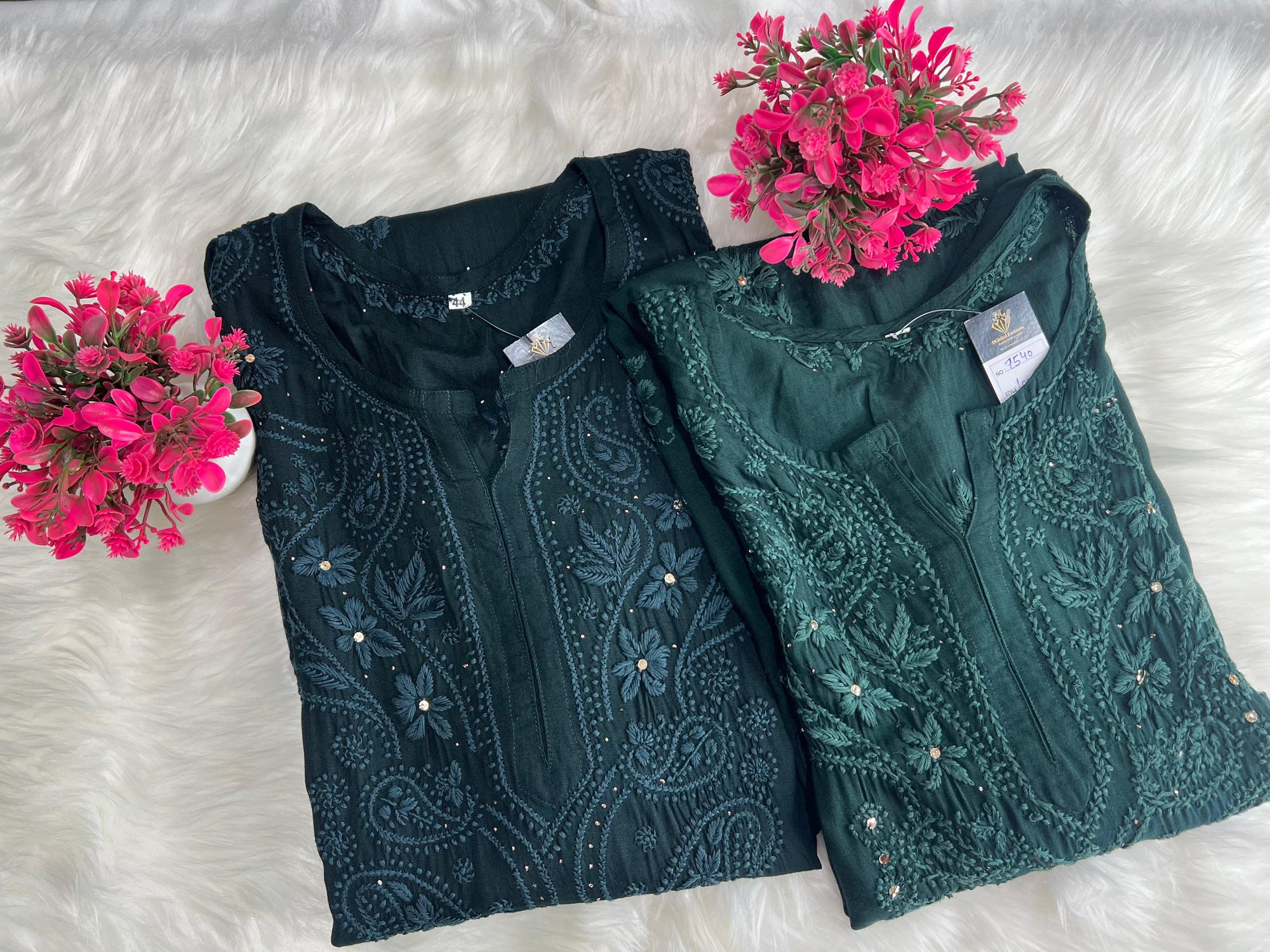 Lucknowi Chikankari Slub Reyon Kurti with Mukesh Work