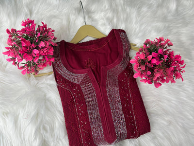 Lucknowi Chikankari Viscose Georgette Kurti with Cutdana Work